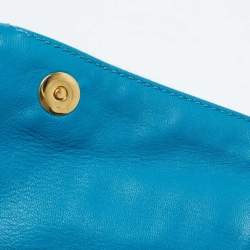 Miu Miu Blue Matelassé Leather Fold Over Zip Shoulder Bag