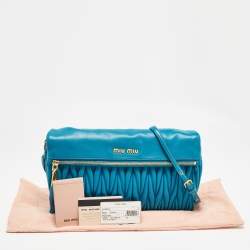 Miu Miu Blue Matelassé Leather Fold Over Zip Shoulder Bag