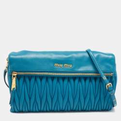 Miu Miu Blue Matelassé Leather Fold Over Zip Shoulder Bag