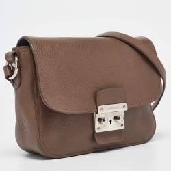 Miu Miu Beige Madras Leather Pushlock Flap Shoulder Bag