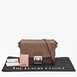 Miu Miu Beige Madras Leather Pushlock Flap Shoulder Bag