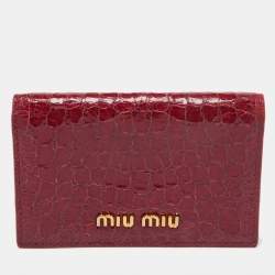 Miu Miu PInk Croc Embossed Leather Flap Card Case