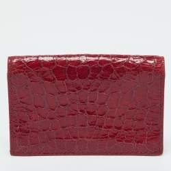 Miu Miu PInk Croc Embossed Leather Flap Card Case