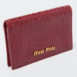Miu Miu PInk Croc Embossed Leather Flap Card Case