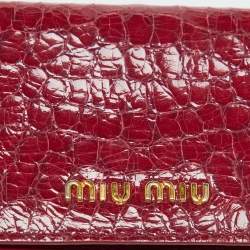 Miu Miu PInk Croc Embossed Leather Flap Card Case