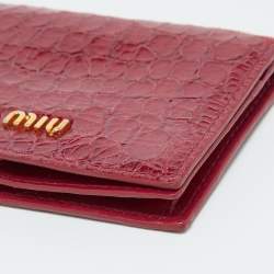 Miu Miu PInk Croc Embossed Leather Flap Card Case