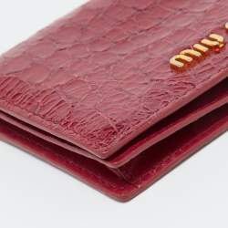 Miu Miu PInk Croc Embossed Leather Flap Card Case