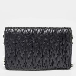 Miu Miu Black Matelassé Leather Chain Clutch Bag
