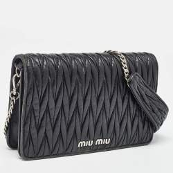 Miu Miu Black Matelassé Leather Chain Clutch Bag