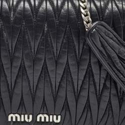 Miu Miu Black Matelassé Leather Chain Clutch Bag