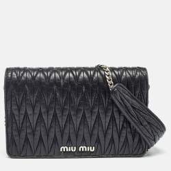 Miu Miu Black Matelassé Leather Chain Clutch Bag