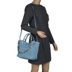Miu Miu Light Blue Matelasse Leather Swarovski Crystal Tote