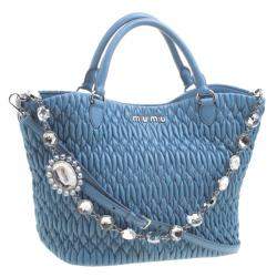 Miu Miu Light Blue Matelasse Leather Swarovski Crystal Tote
