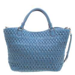 Miu Miu Light Blue Matelasse Leather Swarovski Crystal Tote