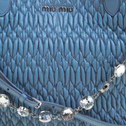 Miu Miu Light Blue Matelasse Leather Swarovski Crystal Tote
