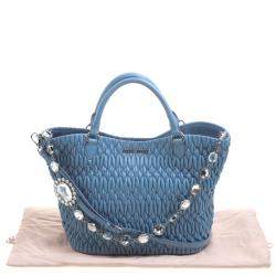 Miu Miu Light Blue Matelasse Leather Swarovski Crystal Tote