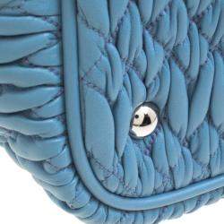 Miu Miu Light Blue Matelasse Leather Swarovski Crystal Tote
