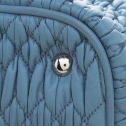 Miu Miu Light Blue Matelasse Leather Swarovski Crystal Tote