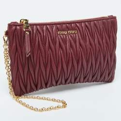 Miu Miu Burgundy Matelassé Leather Chain Clutch 
