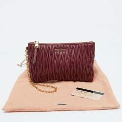 Miu Miu Burgundy Matelassé Leather Chain Clutch 