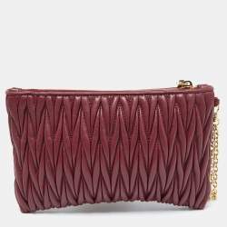 Miu Miu Burgundy Matelassé Leather Chain Clutch 
