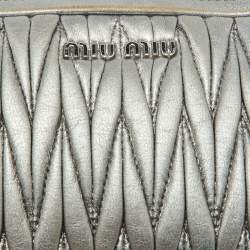 Miu Miu Silver Matelassé Leather Double Zip Crossbody Bag