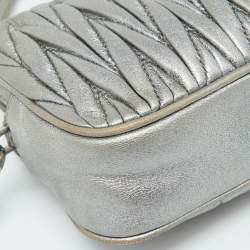 Miu Miu Silver Matelassé Leather Double Zip Crossbody Bag