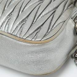 Miu Miu Silver Matelassé Leather Double Zip Crossbody Bag