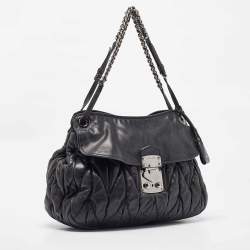 Miu Miu Black Matelassé Leather Sacca 2 Hobo