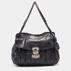 Miu Miu Black Matelassé Leather Sacca 2 Hobo