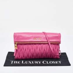 Miu Miu Pink Matelassé Leather Fold Over Crossbody Bag