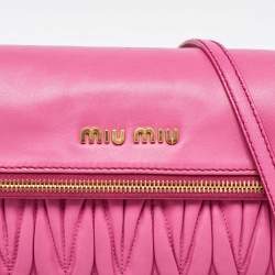 Miu Miu Pink Matelassé Leather Fold Over Crossbody Bag