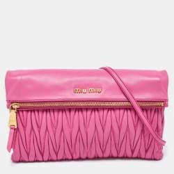 Miu Miu Pink Matelassé Leather Fold Over Crossbody Bag