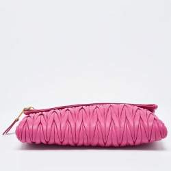 Miu Miu Pink Matelassé Leather Fold Over Crossbody Bag