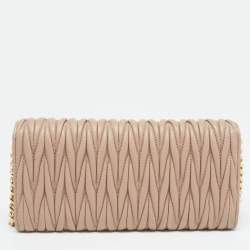 Miu Miu Beige Matelassé Leather Wallet On Chain