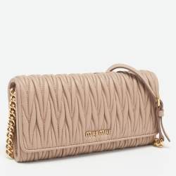 Miu Miu Beige Matelassé Leather Wallet On Chain