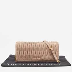 Miu Miu Beige Matelassé Leather Wallet On Chain