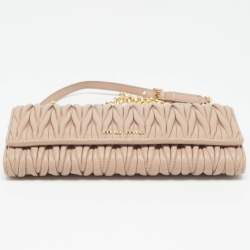 Miu Miu Beige Matelassé Leather Wallet On Chain