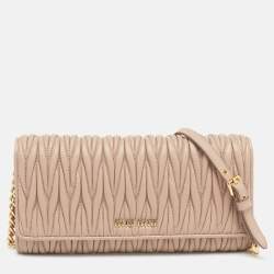 Miu Miu Beige Matelassé Leather Wallet On Chain