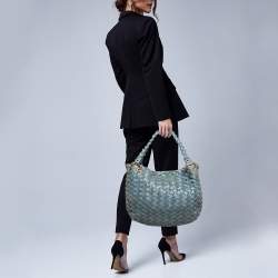 Miu Miu Blue Woven Leather Snap Hobo