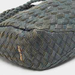 Miu Miu Blue Woven Leather Snap Hobo