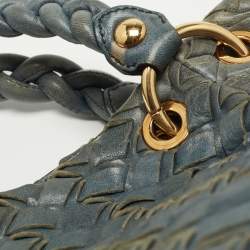 Miu Miu Blue Woven Leather Snap Hobo