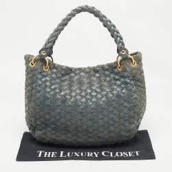 Miu Miu Blue Woven Leather Snap Hobo