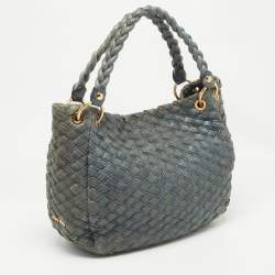 Miu Miu Blue Woven Leather Snap Hobo