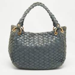 Miu Miu Blue Woven Leather Snap Hobo