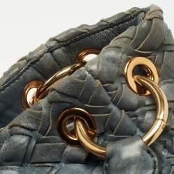 Miu Miu Blue Woven Leather Snap Hobo