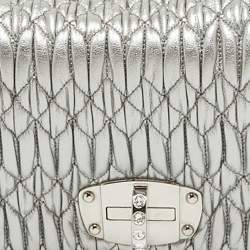 Miu Miu Silver Matelassé Leather Crystals Shoulder Bag