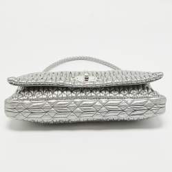 Miu Miu Silver Matelassé Leather Crystals Shoulder Bag