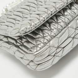 Miu Miu Silver Matelassé Leather Crystals Shoulder Bag