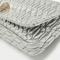 Miu Miu Silver Matelassé Leather Crystals Shoulder Bag